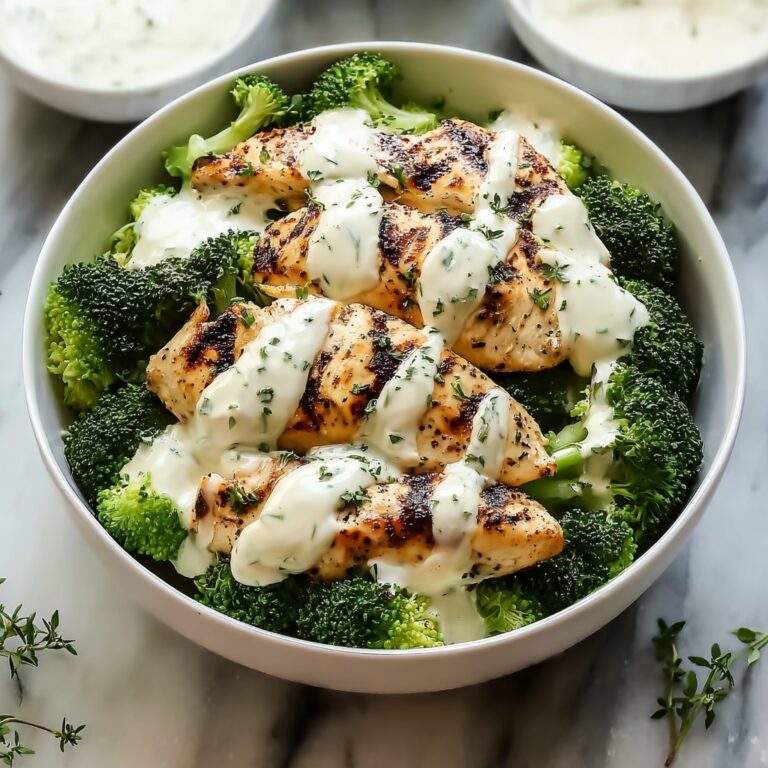 Grilled Chicken Broccoli Bowls with Creamy Garlic Parmesan Sauce Recipe